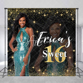 Aperturee - Aperturee Custom Photo Name Glitter Sweet 16 Birthday Backdrop